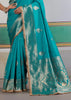 River Blue Woven Banarasi Satin Silk Saree