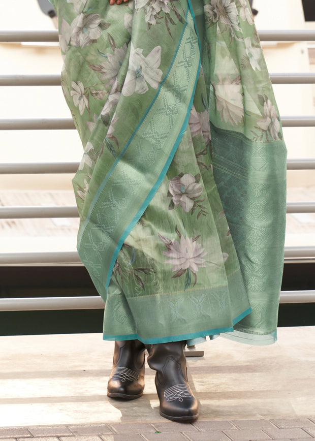 Saga Green Woven Banarasi Tissue Silk Saree