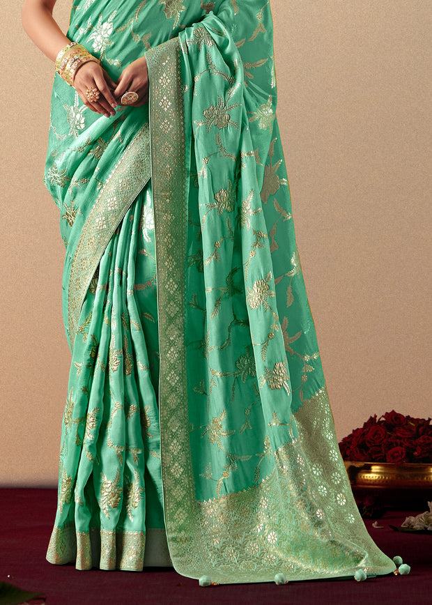 Jade Green Woven Banarasi Silk Saree