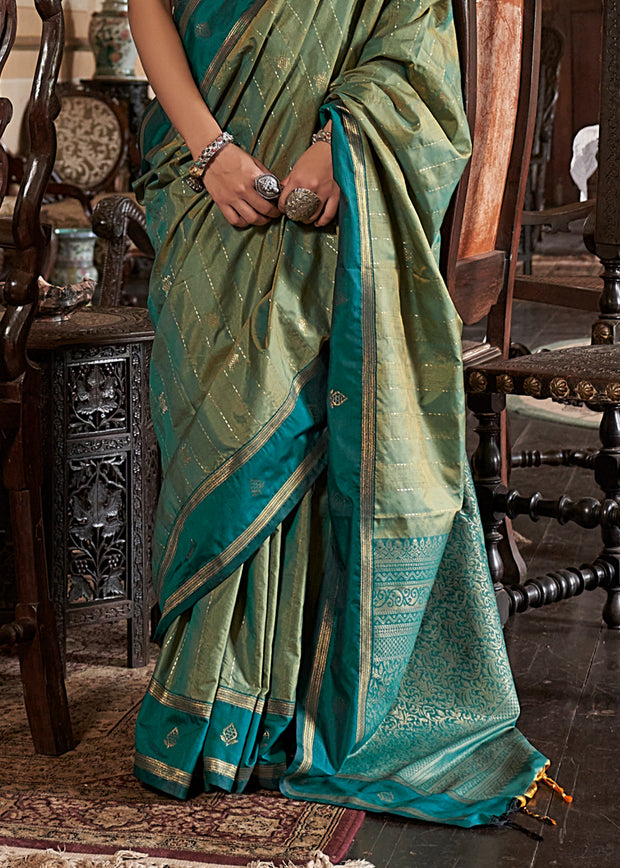Aspen Green Banarasi Tussar Silk Saree