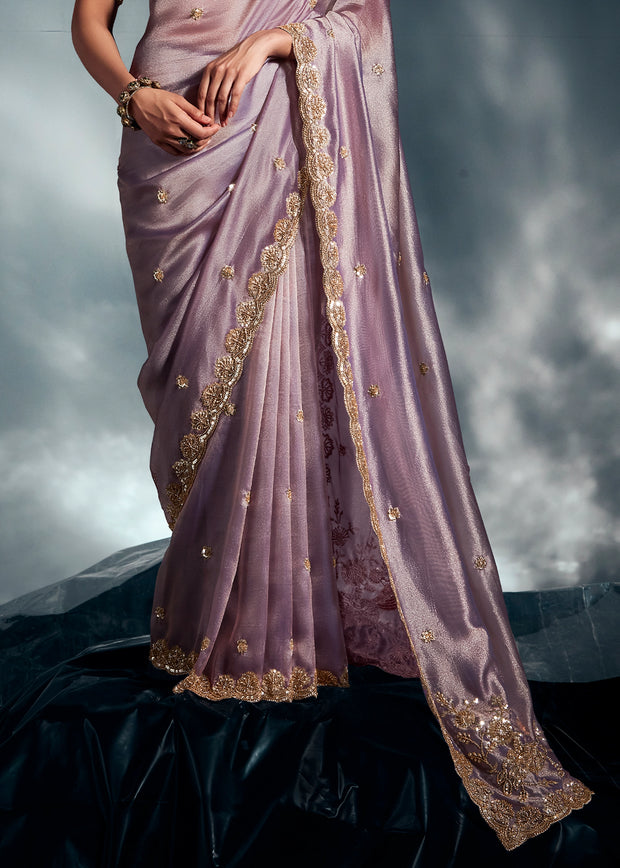 Lavender Purple Designer Silk Saree