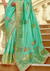Aqua Green Woven Banarasi Designer Silk Saree With Contrast Blouse