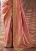 Pastel Peach Bead Work Kanjivaram Soft Silk Saree