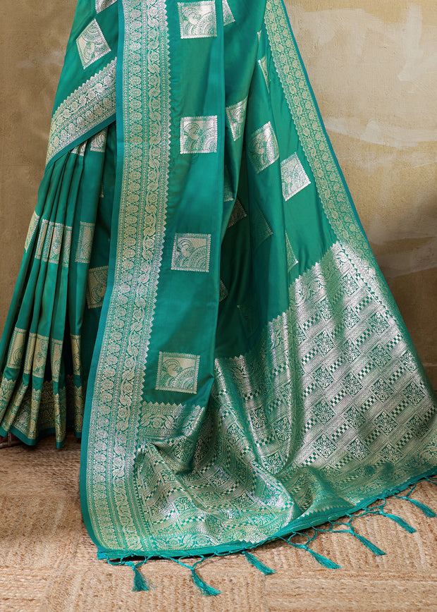 Teal Green Woven Banarasi Silk Saree