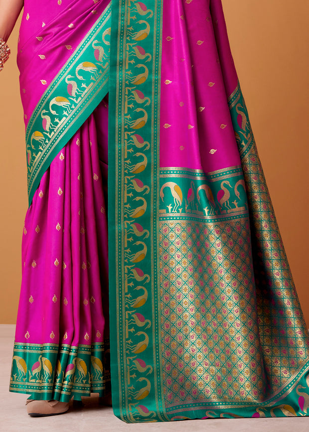Rani Pink Woven Banarasi Silk Saree