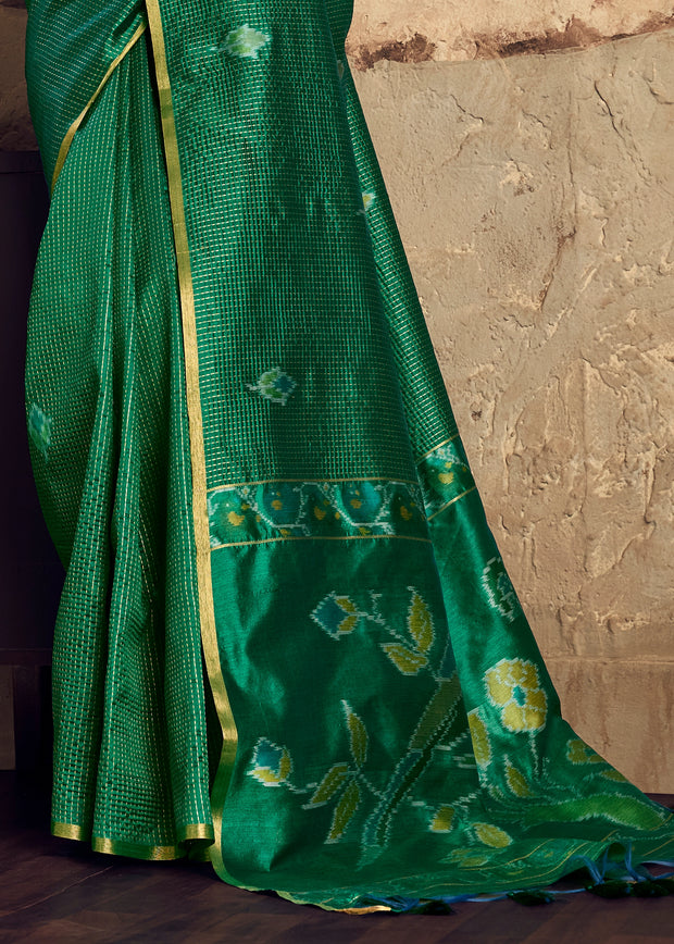 Hunter Green Woven silk saree
