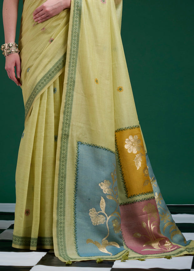 Pista Green Woven Cotton Jamdani Saree