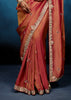 Rust Orange Embroidered Designer Tissue Saree