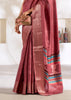 Dusky Red Banarasi Printed Soft Silk Saree