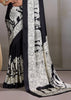Deep Black Printed Satin Silk Saree
