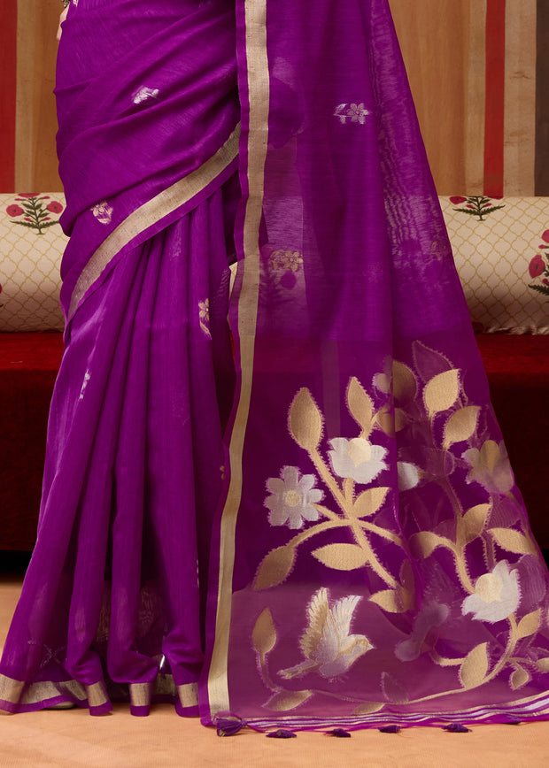 Dahlia Purple Woven Cotton Silk Saree