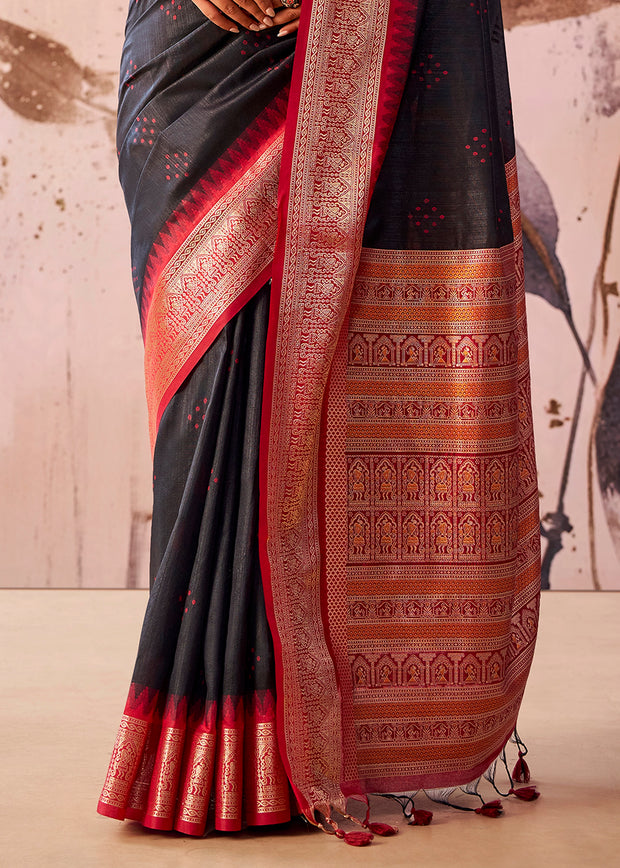 Red And Black Woven Tissue Silk Saree