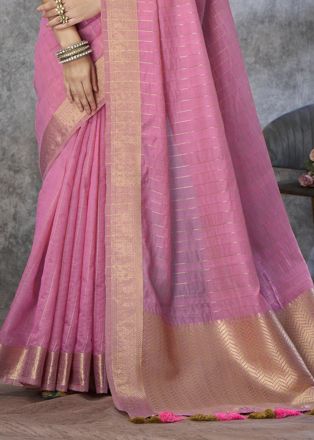 Bloom Pink Woven Cotton Saree