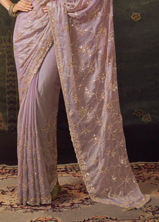 Lavender Purple Designer Tissue Silk Saree