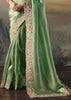 Pista Green Tissue Embroidered Wedding Wear Saree