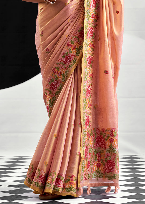 Soft Pink Woven Tissue Silk Saree