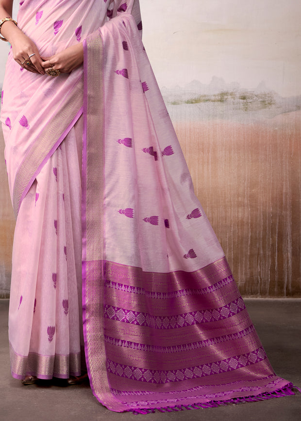 Lilac Pink Woven Banarasi Cotton Silk Saree