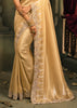 Cream Designer Embroidered Silk Saree