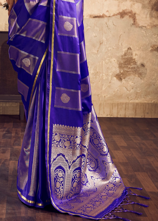 Navy Blue Rangkat Satin Silk Saree