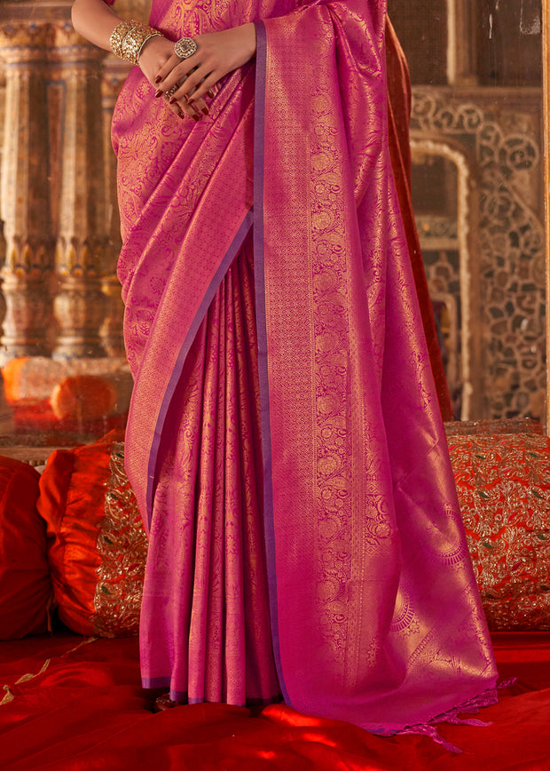 Fuchsia Pink Woven Kanjivaram Silk Saree