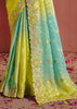 Blue Green Designer Embroidered Saree