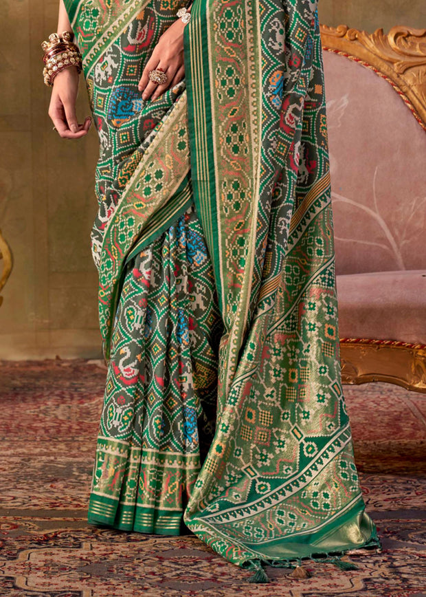 Medium Green Printed Patola Silk Saree
