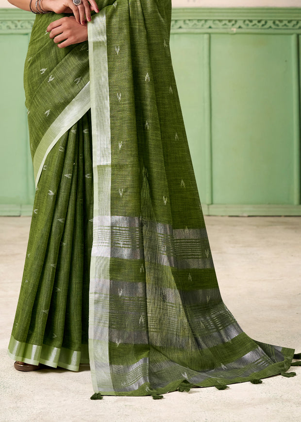 Garden Green Woven Linen Silk Saree