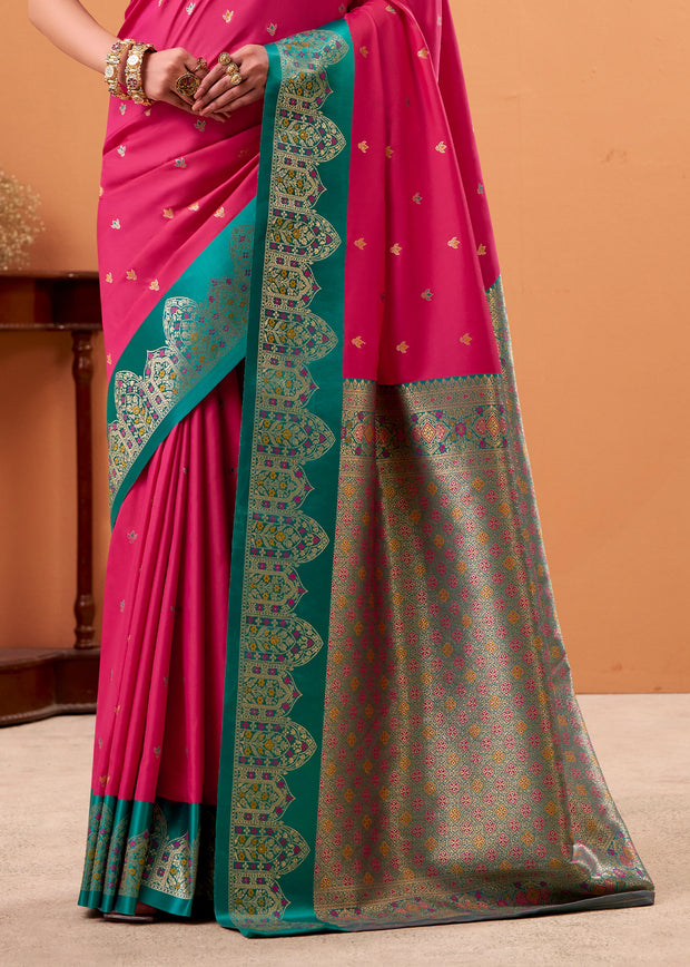 Raspberry Pink Banarasi Satin Silk Saree