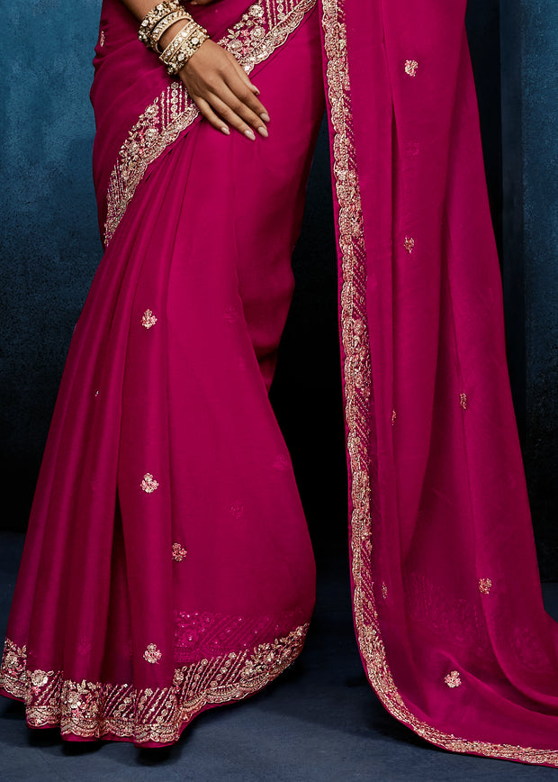 Princess Pink Embroidered Designer Tissue Saree