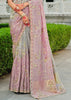 Grey Pink Designer Embroidered Silk Saree