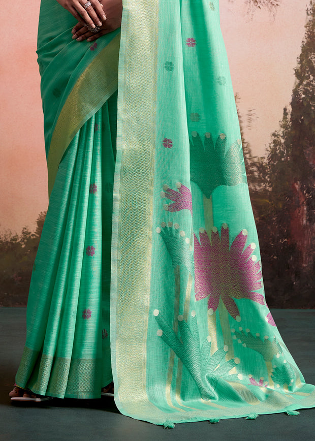 Fair Green Woven Linen Cotton Silk Saree