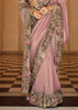 Onion Pink Designer Embroidered Silk Saree