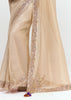 Silver Beige Designer Embroidered Tissue Saree
