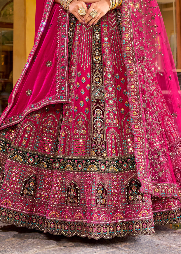 Raspberry Pink Heavy Embroidered Designer Lehenga