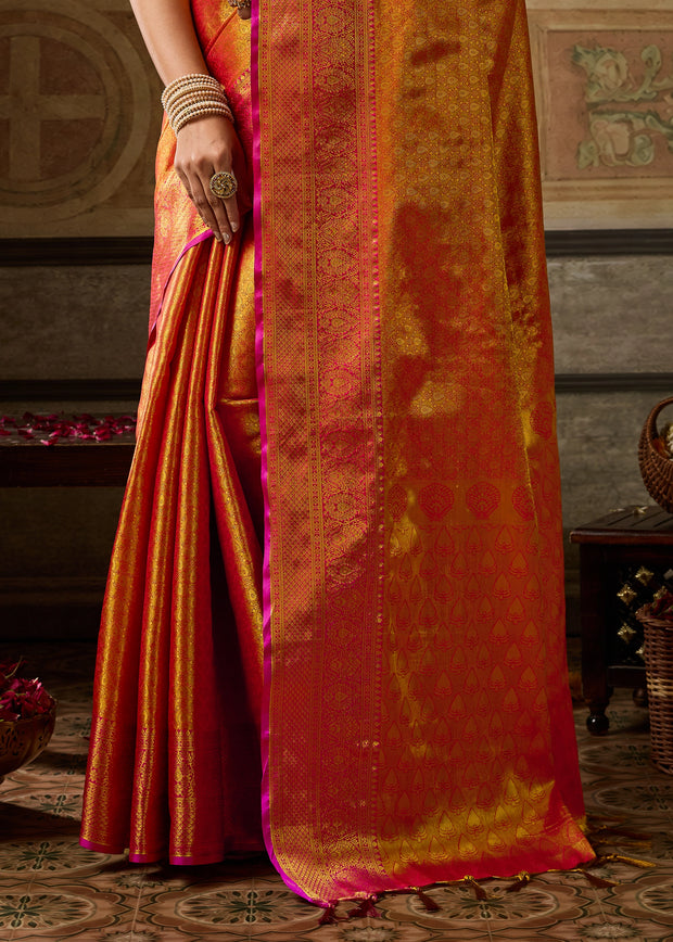 Burnt Orange Woven Kanjivaram Silk Saree
