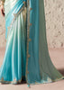 Aqua Blue Designer Organza Tissue Silk Saree With Printed Blouse