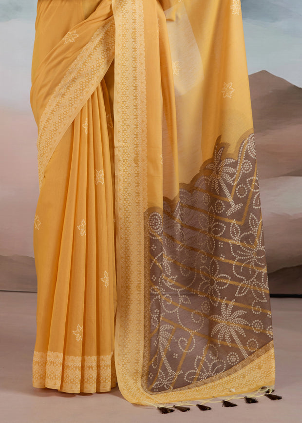 Vanilla Yellow Woven Cotton Saree