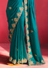Peacock Blue Embroidered Soft Silk Saree With Contrast Blouse