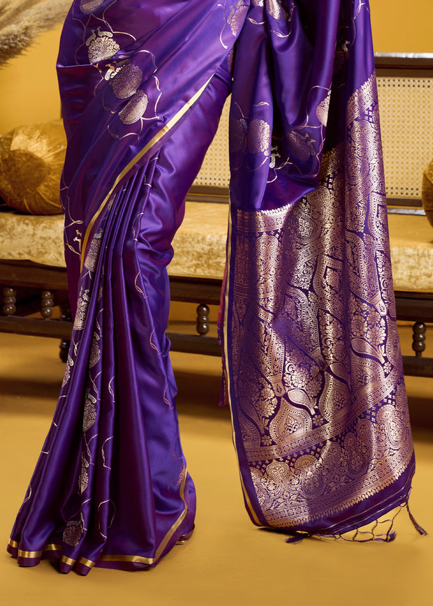Prism Purple Banarasi Satin Silk Saree