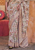 Beige And Mauve Floral Printed Silk Saree With Contrast Border