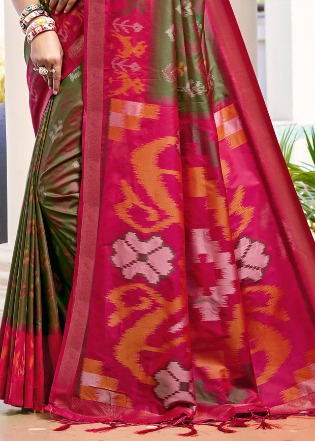 Avocado Green Woven Patola Silk Saree