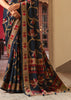 Deep Blue Floral Printed Soft Silk Saree