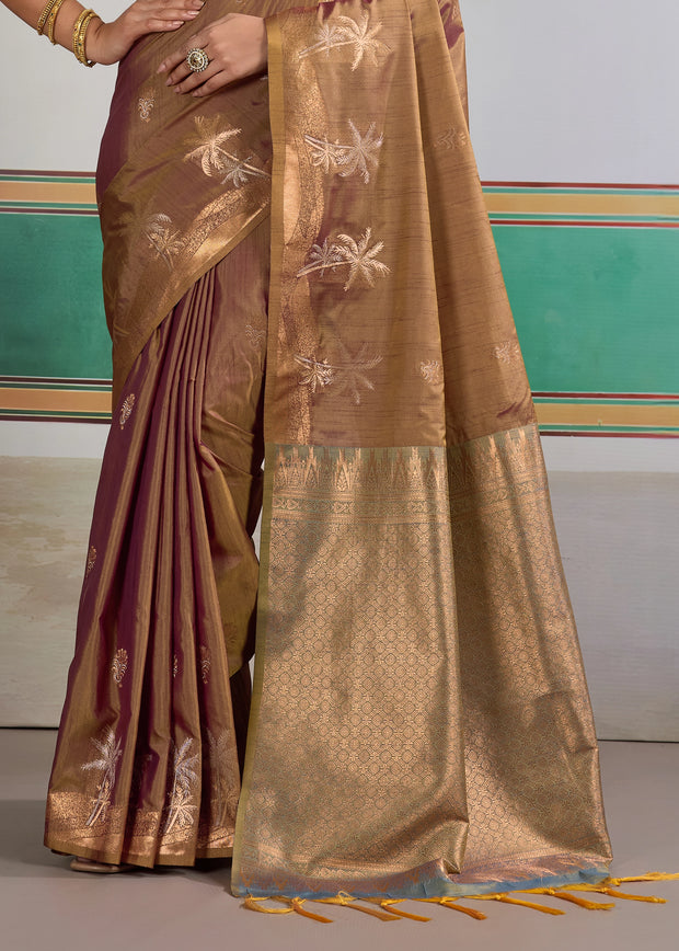 Hazel Brown Woven Tussar Silk Saree