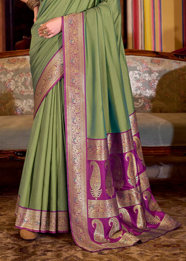 Dusky Green Banarasi Soft Silk Saree