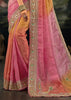 Pink Yellow Ombre Embroidered Designer Saree