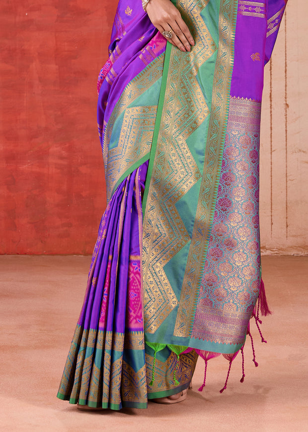 Purple Dual Tone Bronze Zari Woven Banarasi Silk Saree