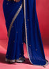 Royal Blue Embroidered Soft Silk Saree With Contrast Blouse