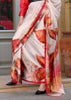 Red And White Printed Satin Silk Saree
