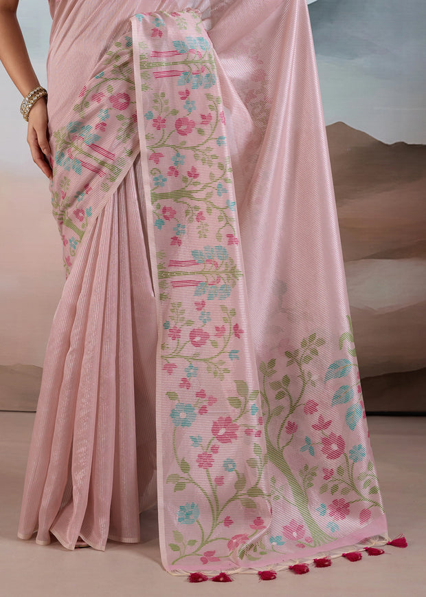 Dusky Pink Woven Tissue Silk Saree