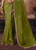 Olive Green Designer Organza Saree With Embroidered Blouse